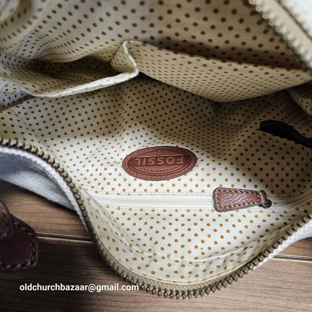 FOSSIL Tote Small Peach/Leather Canvas Hobo,Hand Bag Purse,  Pre-loved - Picture 9 of 16